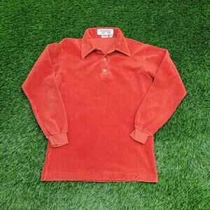 Vintage 80s Velour MOD Polo Shirt Womens XS 17x25 Orange
